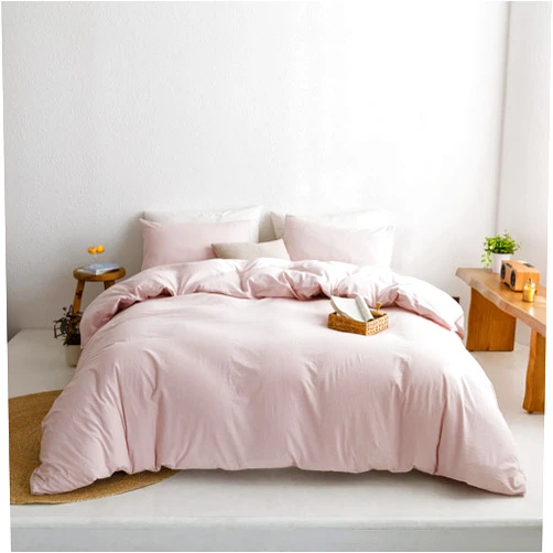ECOCOTT Pink Duvet Cover Queen Size - 100% Washed Cotton Durable Soft Comfy Duvet Cover Set, 3 Pieces Duvet Cover with Zipper Closure (Pink, 90''x90'')