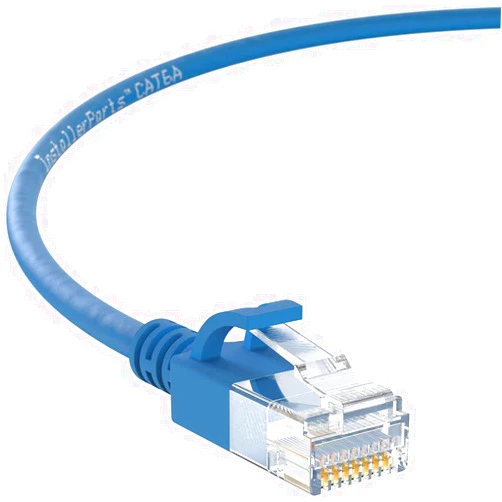 InstallerParts Ethernet Cable CAT6A Slim Cable UTP Booted 0.5 FT (10 Pack) - Blue - Professional Series - 10Gigabit/Sec Network/High Speed Internet Cable, 550MHZ, 28AWG