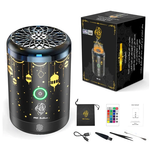 ABIOSER Electric Incense Burner,Portable USB Rechargeable Aroma Diffuser with 16 Colors LED Lights,Car Smart Electric Incense Burner, Arabian bakhoor Burner for Home Use (Black)