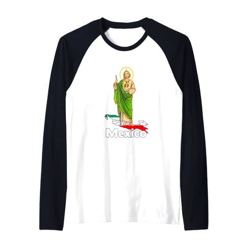 Saint Jude Thaddeus con México Estados San Judas Tadeo with Mexico Raglan Baseball Tee
