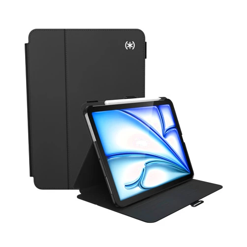 Speck New iPad Air 11 Case (2024) - Fits iPad Air (2024/2022/2020, 6th/5th/4th Gen) with Pencil Holder, Drop & Camera Protection, Slim Multi Range Stand, Balance Folio - Black/Black/White