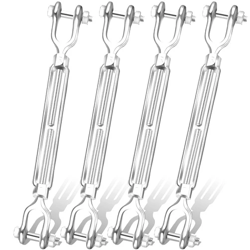 Lounsweer 4pcs Turnbuckle Hook, 1/4 Inch Hot Dipped Galvanized Steel Jaw and Jaw Turnbuckle, 2200 Lbs Working Load Limit Turnbuckle for Sun Shades Cables Tent Installation Outdoor String Lights