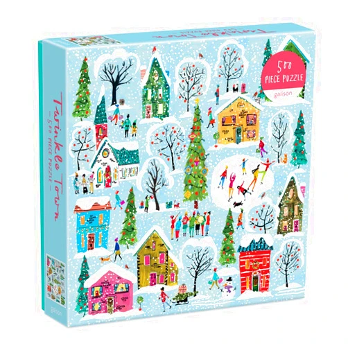 Galison Twinkle Town 500 Piece Puzzle from Galison - Featuring Colorful and Whimsical Illustrations of a Festive Snowy Town, 20