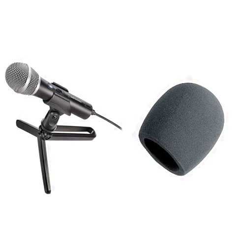 Audio-Technica ATR2100x-USB Cardioid Dynamic Microphone (ATR Series) & On-Stage Foam Ball-Type Microphone Windscreen, Black
