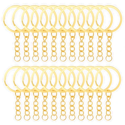 Chuyau 50Pcs Keychain Key Ring with Chain Bulk Split Key Chain，1.1 Inch Key Chains Parts with Open Jump Ring Connector for Jewelry Making Crafts (Gold)