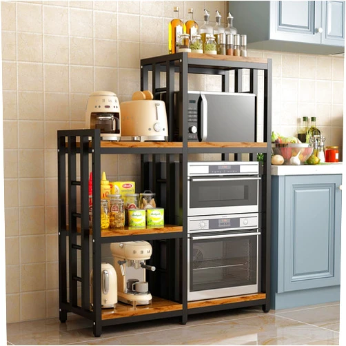 BRIGHTSHOW Kitchen Storage Shelf Bakers Rack, 6-Tier Coffee Bar Table, Kitchen Microwave & Mini Fridge Stand Shelves for Spices, Pots and Pans (52 x 40 x 17.5inch) (Brown no Wheels)
