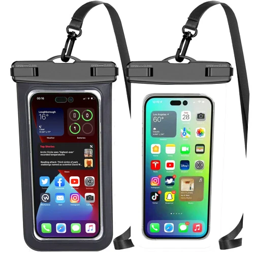 Famoby Waterproof Phone Pouch,2 Pack Black White Phone Waterproof Case,Cell Phone Dry Bag,Protection Level: IP68,Beach Cruise for Apple iPhone,Samsung,and More,Lanyard Included,(Fits Up to 8.3”),Black,White