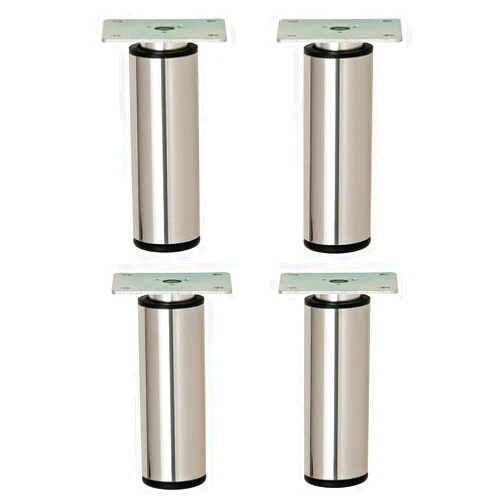 Hafele Häfele Furniture Legs, 4 inch, Round, 110 lbs Load Rating Per Foot, Set of 4 (Polished Chrome)