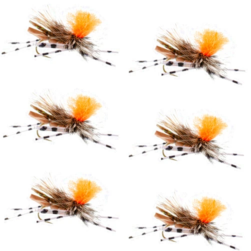 The Fly Fishing Place Feth Hopper Tan Foam Body High Visibility Grasshopper Dry Fly Fishing Fly - 6 Flies - Hook Size 10
