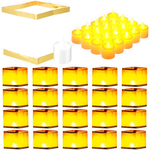 Mudder 20 Pack 5.9 Inch Square Paper Floating Lanterns with LED Tea Lights Candles for Wishing Praying Blessing Wedding Festival Event Party Memorial Pool Patio Side Decoration
