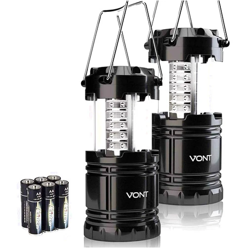 Vont LED Camping Lantern, LED Lanterns, Suitable Survival Kits for Hurricane, Emergency Light for Storm, Outages, Outdoor Portable Lanterns, Black, Collapsible, (Batteries Included)