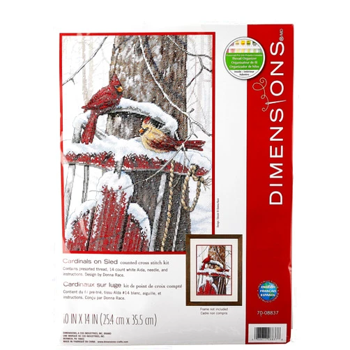 Dimensions Counted Cross Stitch Kit 'Cardinals on Winter Sled', 14 Count White Aida, 10