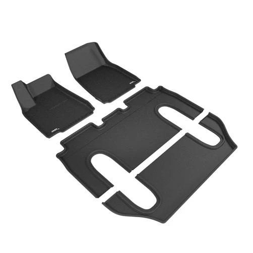 3D MAXpider Custom Fit Kagu Floor Mat (Black) Compatible with Tesla Model X Non-folding 6-Seat 2016-2021 - Full Set
