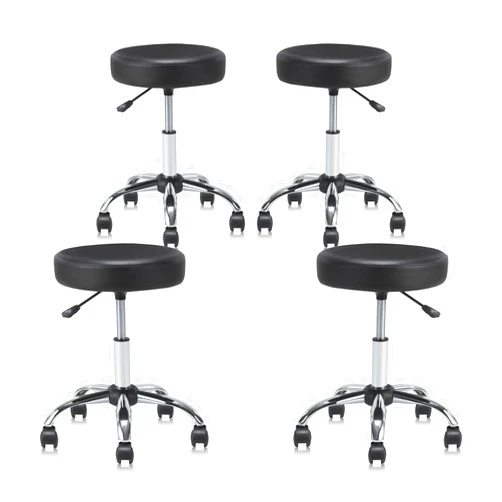 KLASIKA Set of 4 Round Rolling Stool Swivel with Wheels Adjustable Height Heavy Duty Wide Seat Drafting Stool Chair for Office Salon Massage Spa Medical Tattoo Beauty 4 Pack