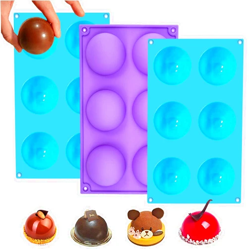 Leyespot Hot Cocoa Bomb Mold Large Silicone Sphere Candy Mold Round Hot Chocolate Bomb 2.5 Inch Chocolate Mold Ball Round Chocolate Molds 6 Holes Half Dome Chocolate Mold Silicone Semi Sphere Mould 3 Pcs