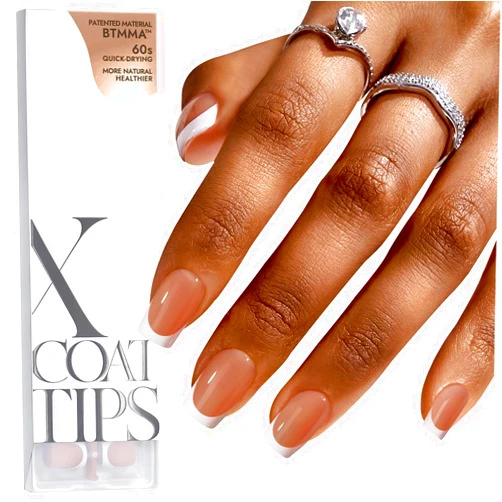 BTArtboxnails XCOATTIPS French Tip Nails, 160pcs Short Square Brown French Tip Press on Nails, French Tip Gel Nails for DIY Nail Art