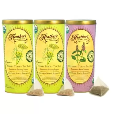Heather's Tummy Care Heather's Belly Bloat Tummy Tea Bundle - 2 Cans Jumbo Fennel Tummy Tea Bags, 1 Can Jumbo Peppermint Tummy Tea Bags - Certified Organic
