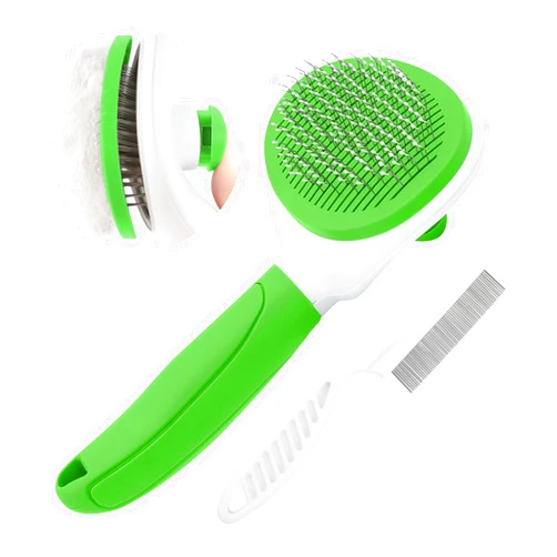 KALAMANDA Cat Brushes for Indoor Cats, Dog Brush for Shedding with Metal Cat Comb, Self Cleaning Pet Hair Brush with Release Button for Grooming Kitten(Green)