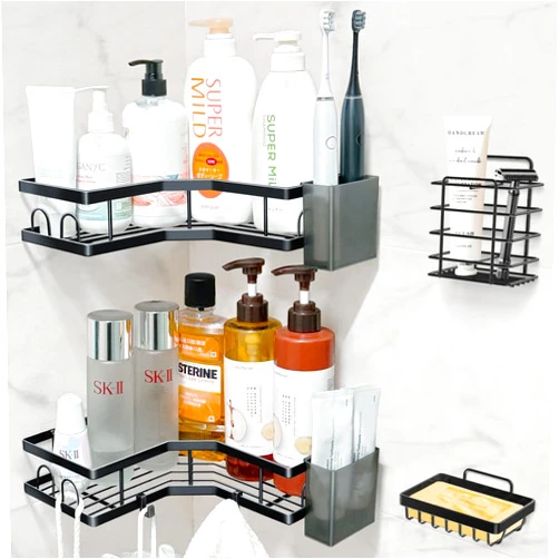 Chijoo Shower Caddy Corner 4 Items, corner shower caddy adhesive, bathroom organizers and storage, bathroom shower organizer corner, bathroom shower shelves corner, bathroom shower shelf corner