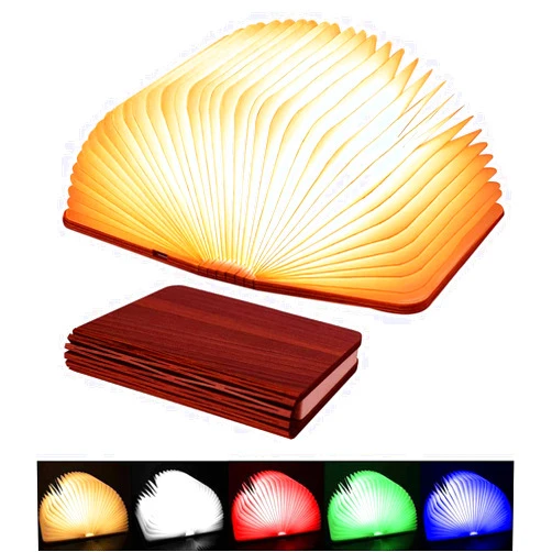 Tiuredx Wooden Book Light, Upgraded 5 Colors Creative LED Book Night Light USB Rechargeable Magnetic Folding Mood Light for Home,Office,Library Decor Gift