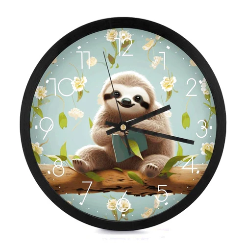 QMKASD Fashion Round Wall Clock，10 Inch Silent Non Ticking Cute Sloths Modern Wall Clocks for Living Room Bedroom Kitchen Home Office Decor