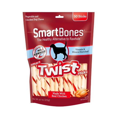 SmartBones Smart Twist Sticks, Rawhide Free Dog Chew Sticks, Made With Real Chicken, 50 Sticks , 9.7 Ounce (Pack of 1)