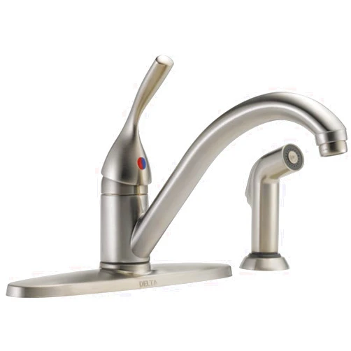 Delta Faucet Classic Single-Handle Kitchen Sink Faucet with Side Sprayer in Matching Finish, Stainless 400-SS-DST