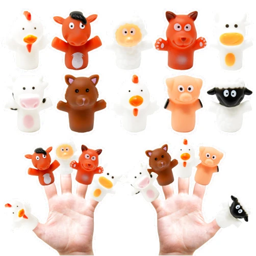 Kiddie Play Finger Puppets for Kids, 10 pc Farm Animals Puppets Rubber Set for Story Time and Bath Toys