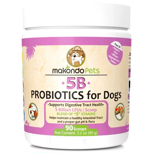 Makondo Pets Probiotics for Dogs & Puppies–Extra Strength 9 Species, 5 Billion CFU per Scoop of Dog Probiotics and Digestive Enzymes for Dogs. Support Fiber for Dogs & Dog Allergy Relief– Powder Probiotic for Dogs