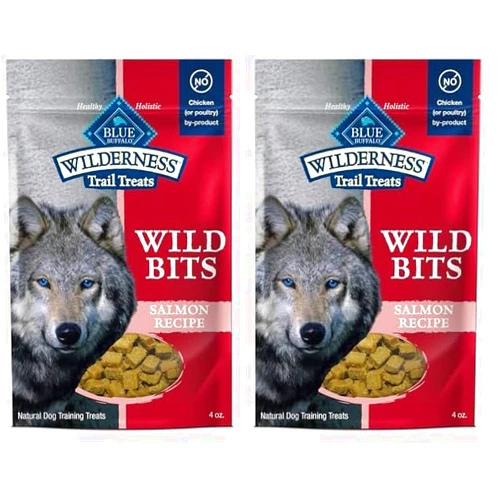Blue Buffalo Wilderness Trail Treats Wild Bits High Protein Grain Free Soft-Moist Training Dog Treats, Salmon Recipe 4-oz Bag (Pack of 2)