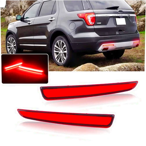 KENRTIR Red Lens Full LED Bumper Reflector Rear Fog Lights For 2016 2017 2018 2019 Ford Explorer