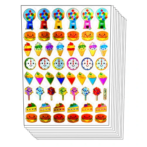GS912 Stickers for kids Stickers Glitter Pack 10 Sheets Coin Operated Game Hamburger Ice Cream Clock Cake Sticker Vinyl Decal Label Decor Craft DIY Scrapbook Book Album Diary Supplies Classroom (05)