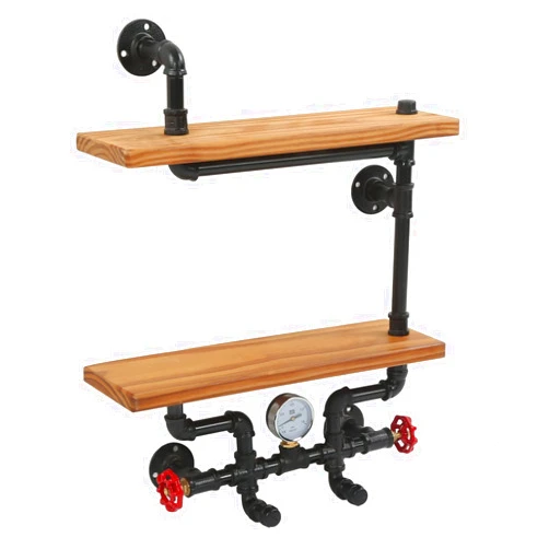 BestAlice Industrial Pipe Shelving, 2 Tiers Industrial Pipe Shelf Bracket, Retro Wall Mounted Floating Shelf, DIY Storage Display Rack Floating Bookshelf Set for Home Bathroo Kitchen Office