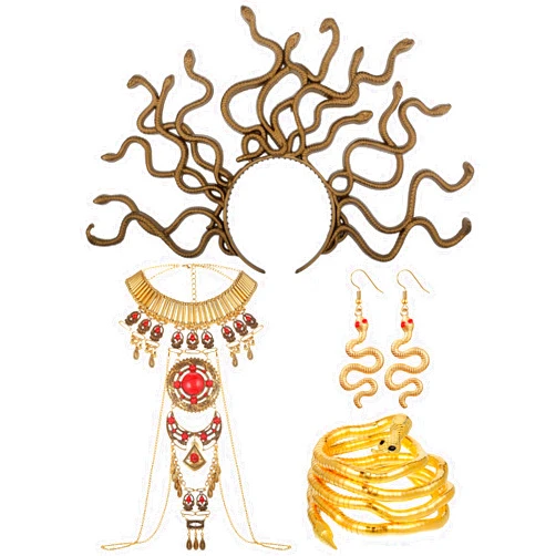 Huquary 4 Pcs Halloween Medusa Costume Accessories for Women, Medusa Snake Headband Headpiece Boho Red Turquoise Necklace Snake Earrings Bendable Snake Bracelet for Women Cosplay