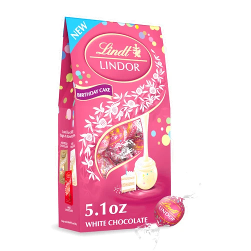Lindt LINDOR Birthday Cake White Chocolate Truffles, White Chocolate Candy with Smooth, Melting Truffle Center, 5.1 oz. Bag