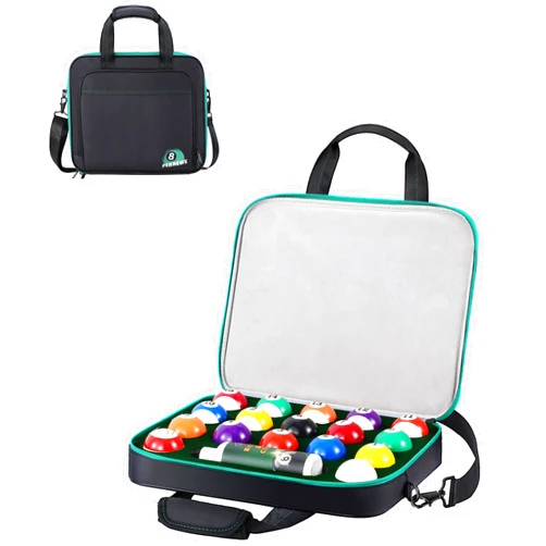 PEKREWS Pool Ball Case, Padded Billiard Carrying Bag Travel Storage Box with Handle and Shoulder Strap, Pool Ball Holder for 17 or 12 Billiards Balls Set and Accessories, Black (Bag Only)