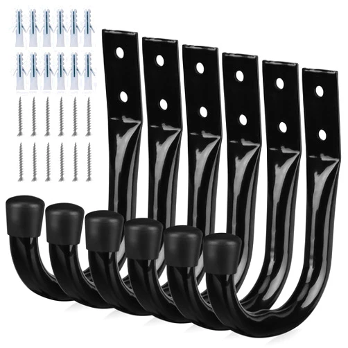 SWANLAKE GARDEN TOOLS Heavy Duty Garage Storage Hooks, 6-piece Bike Hooks for Garage Wall, Utility Garage Hooks, Wall Mount J Hook for Hanging, Large Metal Storage Organizer Tool, Extension Cord Hanger