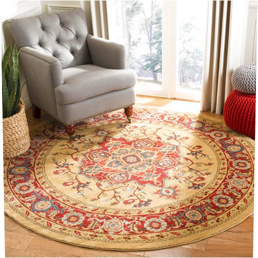 SAFAVIEH Mahal Collection Area Rug - 3' Round, Red & Natural, Traditional Oriental Design, Non-Shedding & Easy Care, Ideal for High Traffic Areas in Living Room, Bedroom (MAH698A)