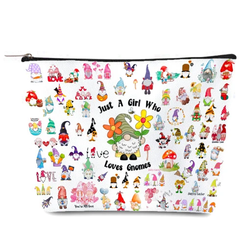 Odebyata Cute Gnome Makeup Bag, Gnome Themed Cosmetic Bag for Gnome Lovers, Adorable Gift Toiletry Pouch Organizer Bag for Daughter Besties Mom Grandma Girl Women Girlfriends Birthday Gift (Gnomes)