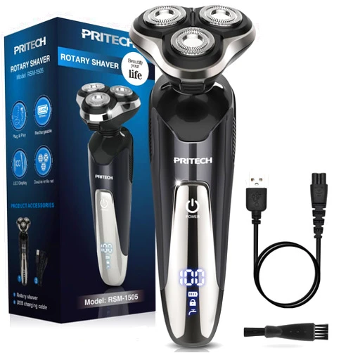 PRITECH Electric Razor for Men - Rechargeable Electric Shaver for Men, Rechargeable Waterproof Wet Dry Cordless Razor