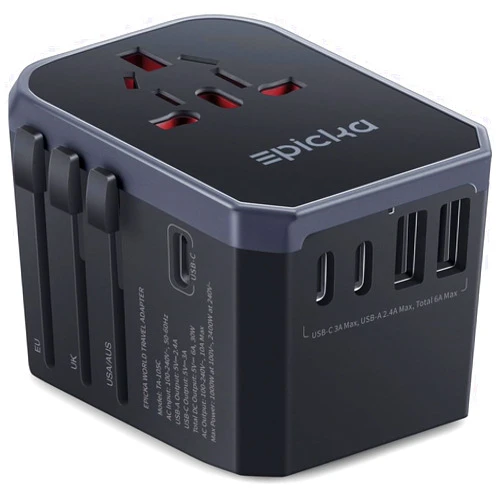 EPICKA Universal Travel Adapter, International Power Plug Adapter with 3 USB-C and 2 USB-A Ports, All-in-One Worldwide Wall Charger for USA EU UK AUS (TA-105C, Black)