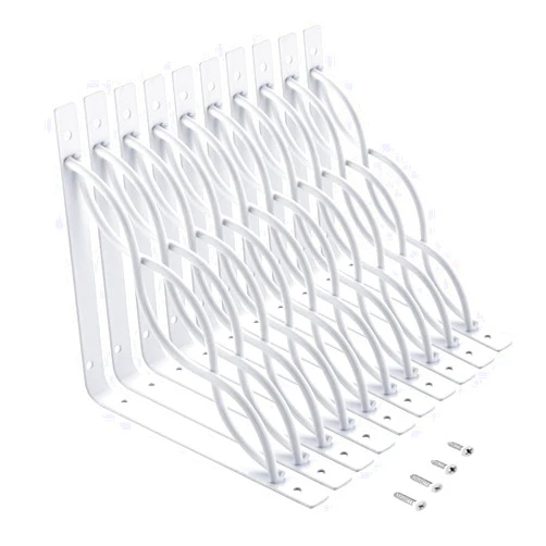 HOME MASTER HARDWARE 8 inch Decorative Shelf Brackets Shelf Support Corner Brace Joint Right Angle Floral Bracket White with Screws 10 Pack