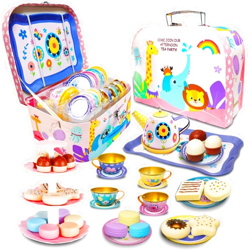 Hummigoo Tea Party Set for Little Girls, Pretend Dessert Food Set for Kids Age 3 4 5 6 7 8 9, Kids Kitchen Pretend Play Dessert Set for Girls Princess Boys
