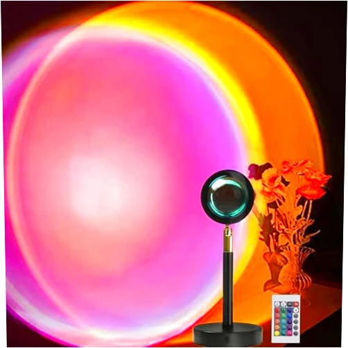 UniikStuff Sunset Projection Lamp,16 Colors Projector Lights Rotation Rainbow Projection Lamp 180 Degree USB Charging Lighting, Romantic Sunset Lamp for Self-Media Light, Romantic Family Atmosphere Light