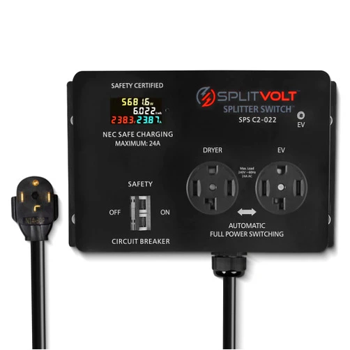 Splitvolt NEMA 14-30, 240V, 24 Amp Splitter Switch - Save Thousands on Home Electric Vehicle Charging (EV) Install, cETLus Certified, Charge Two EVs, Plug and Play