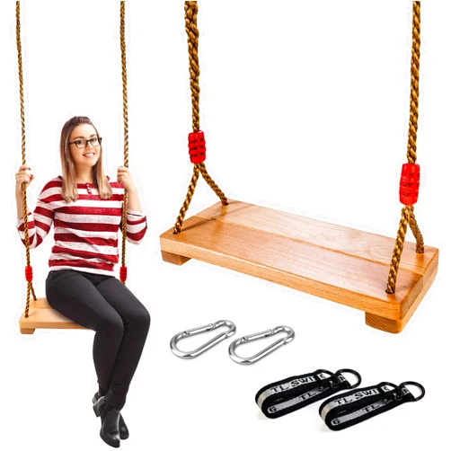 JUSTWOOD Tree Swing, Beech Swing Seat for Kids Adults with 400lbs Load, Wooden Swing Accessories with Adjustable Nylon Rope,Indoor Room Swing,Outdoor Wood Swing Set 16.9