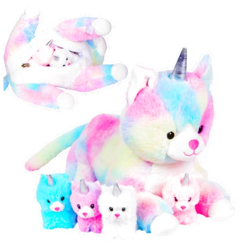 PixieCrush Unicorn Cat Plushie - Mommy Cat Unicorn with 4 Baby Kittens - Magical Cat Pillow Plushies for Girls Ages 3-8 - Big Unicorn Stuffed Animals - Ideal Gift for Girls 5 x 10 x 8 inches