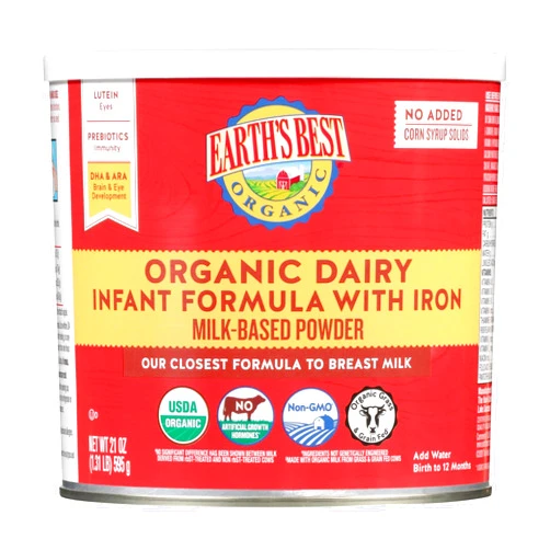 Earth's Best Organic Baby Formula for Babies 0-12 Months, Powdered Dairy Infant Formula with Iron, Omega-3 DHA, and Omega-6 ARA, 21 oz Formula Container