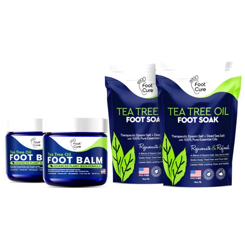 FOOT CURE Tea Tree Oil Foot Balm - Foot Moisturizer for Dry Cracked Feet & Tea Tree Oil Foot Soak with Epsom Salt - Best Toenail Fungus Treatment, Athletes Foot & Softens Calluses