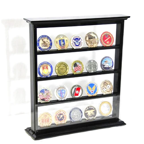 sfDisplay.com,LLC. 4 Shelves Military Challenge Coin Curio Stand Rack w/UV Protection Viewing from Both Side